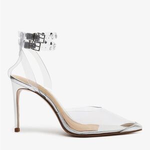 SCHUTZ Metallic Silver and Transparent Heels